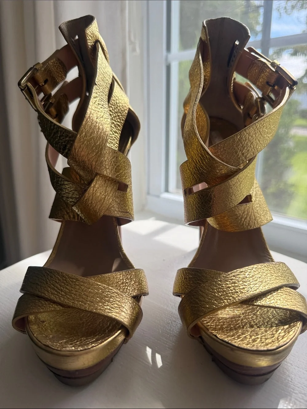 Michael Kors Metallic Gold Strappy Platform Heels